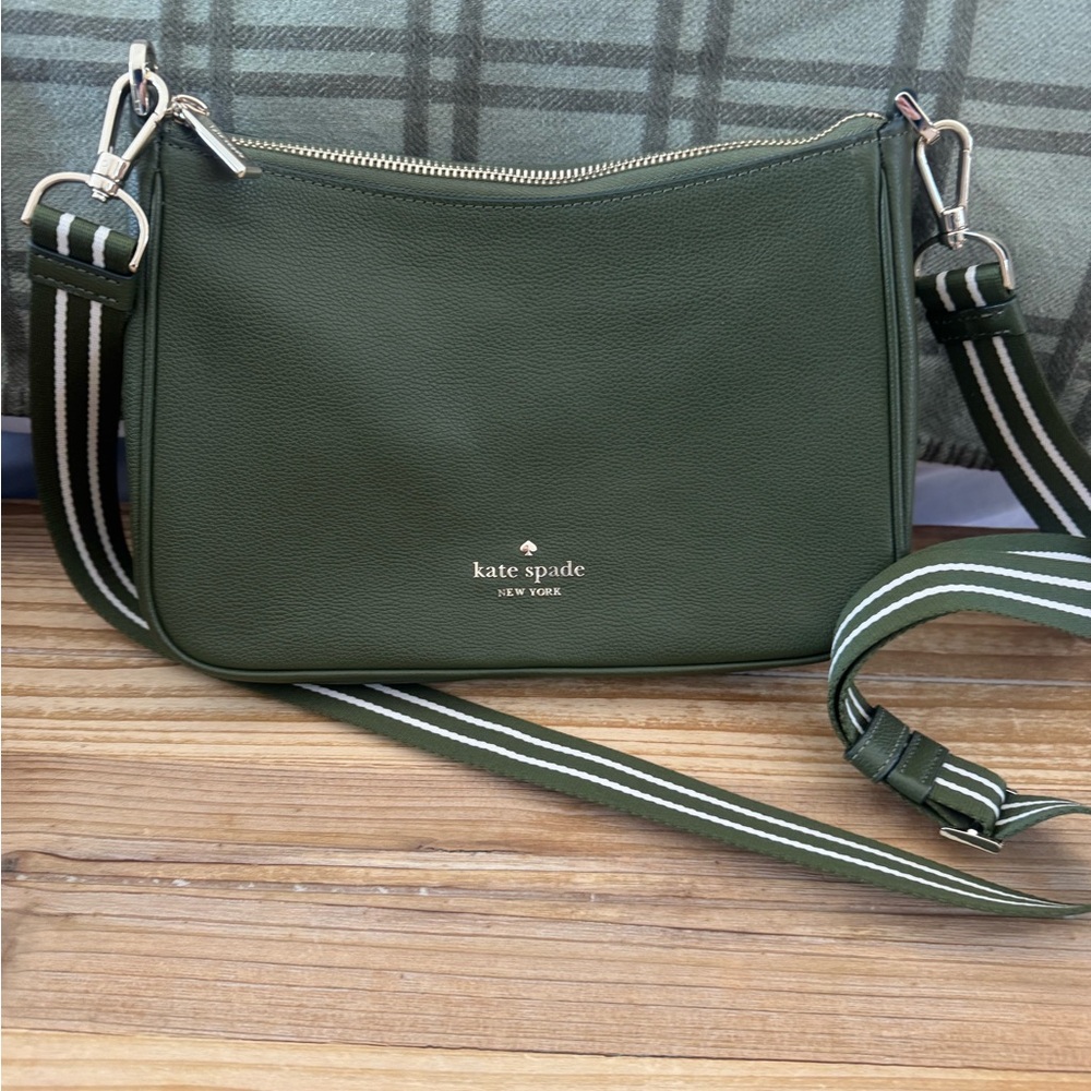 Kate Spade Olive Crossbody Bag with Striped Strap
